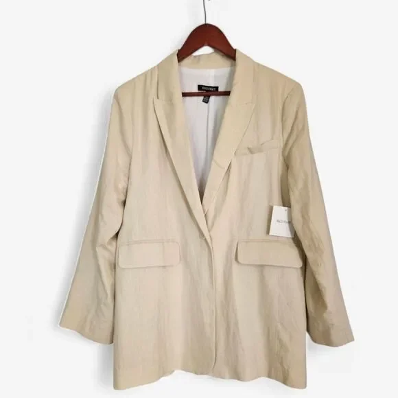 NWT Ellen Tracy Linen Relaxed Fit Oversized Blazer Jacket in Oatmeal Twill L - Picture 2 of 12